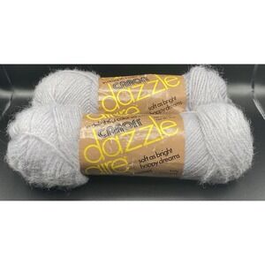 Vintage Caron Dazzle Aire Yarn 2 Skeins 2611 SILVER SPARKLE 4 Ply NEW
